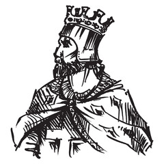 Portrait of an abstract king in a crown. Line drawing of a monarch. Power