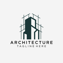 Construction logo in line art style, building, unique, Premium Vector
