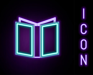 Glowing neon line Open book icon isolated on black background. Colorful outline concept. Vector