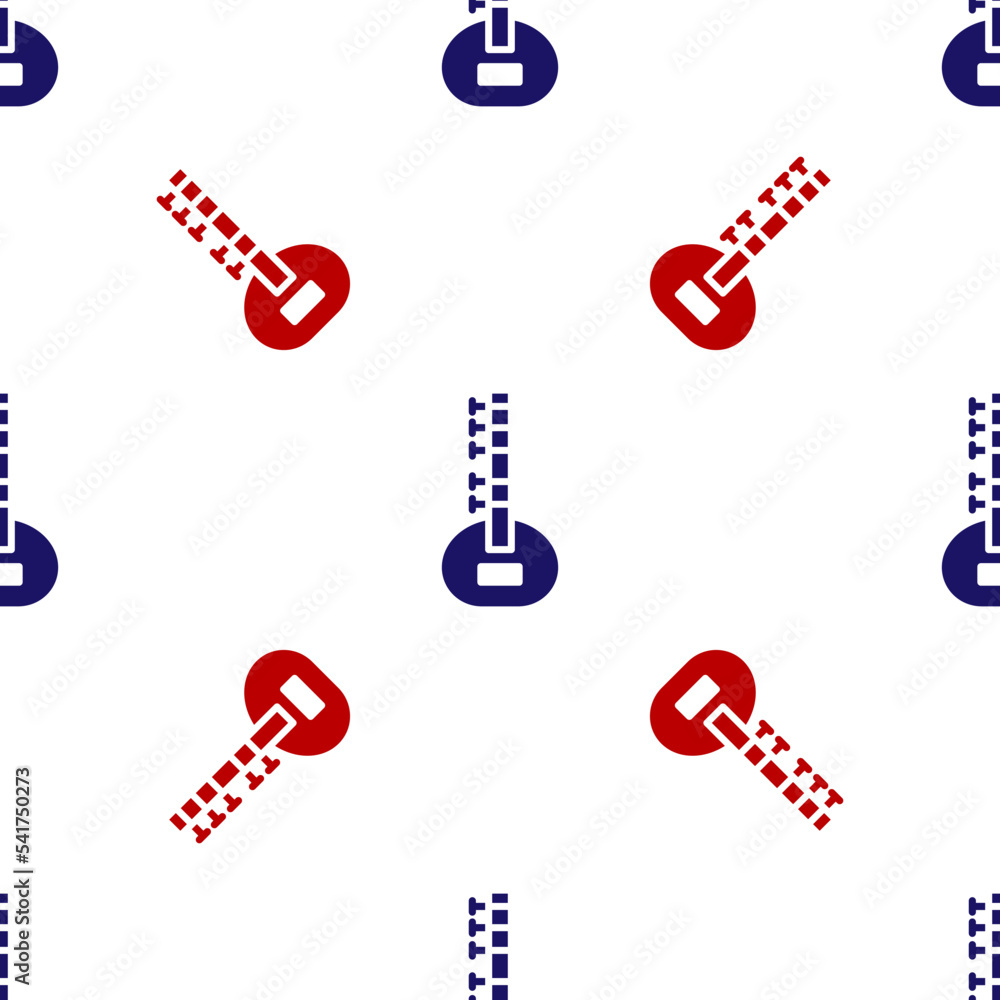 Wall mural Blue and red Sitar classical music instrument icon isolated seamless pattern on white background. Vector