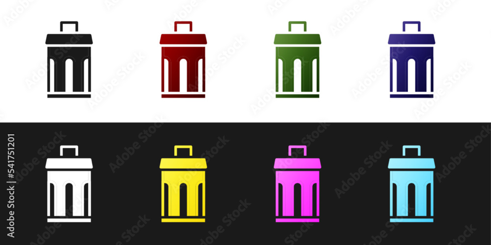 Poster set trash can icon isolated on black and white background. garbage bin sign. recycle basket icon. of