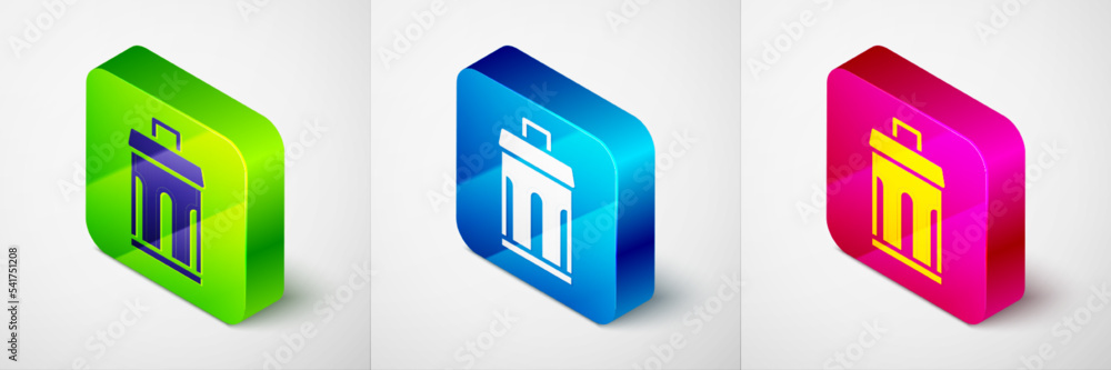 Poster isometric trash can icon isolated on grey background. garbage bin sign. recycle basket icon. office 