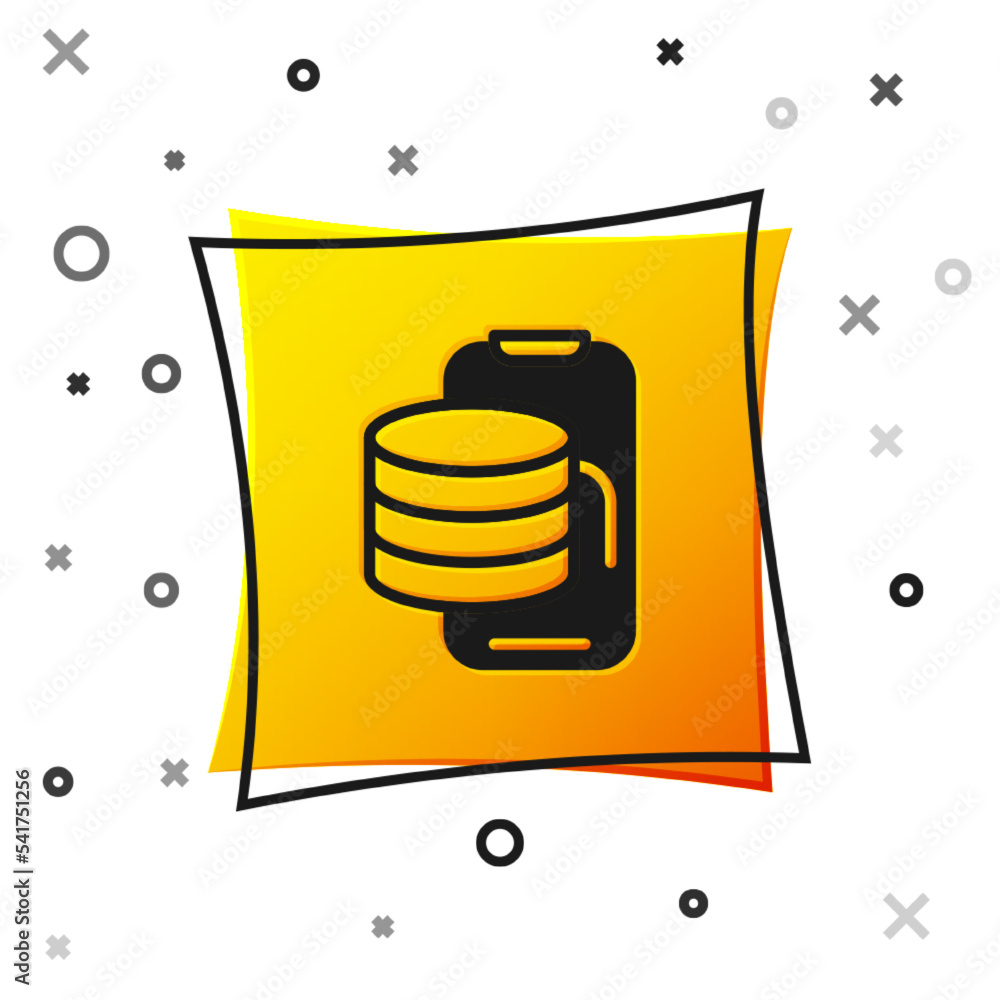 Poster black cloud technology data transfer and storage icon isolated on white background. yellow square bu
