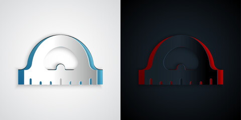 Paper cut Protractor grid for measuring degrees icon isolated on grey and black background. Tilt angle meter. Measuring tool. Geometric symbol. Paper art style. Vector