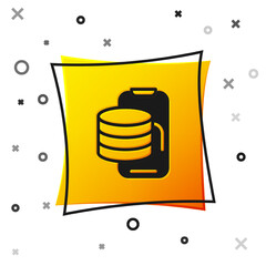 Black Cloud technology data transfer and storage icon isolated on white background. Yellow square button. Vector