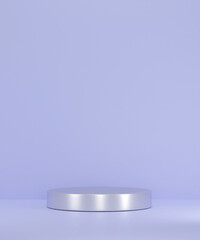 3d rendering scene with composition empty silver cylinder podium for cosmetic product presentation & abstract background. Mockup Geometric shape in blue colors. Minimal design empty space.