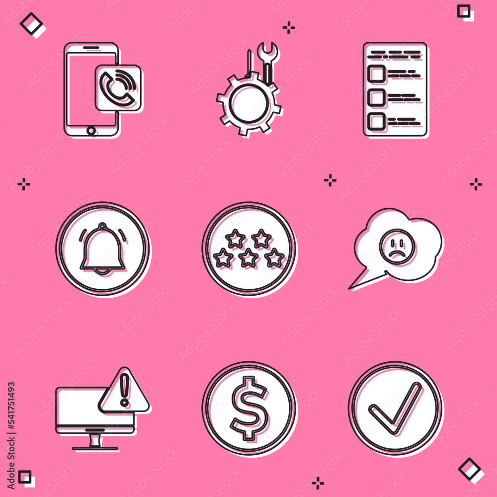 Poster set mobile phone call, create account screen mobile, button chat notification, five stars rating rev