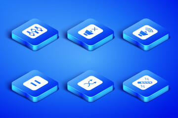 Set Photo retouching, Sound mixer controller, Arrow shuffle, Pause button, Speaker mute and volume icon. Vector