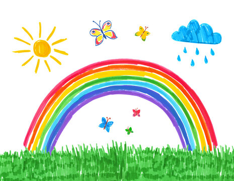 Vector illustration of child drawing of rainbow