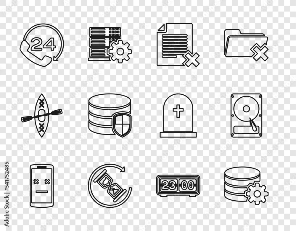 Poster set line dead mobile, setting database server, delete file document, waiting, telephone 24 hours sup