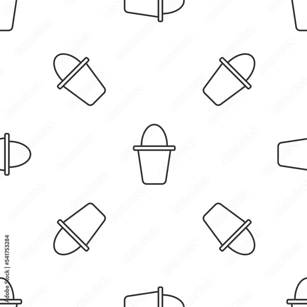 Poster grey line fishing bucket icon isolated seamless pattern on white background. fish in a bucket. vecto