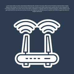 Blue line Router and wi-fi signal icon isolated on blue background. Wireless ethernet modem router. Computer technology internet. Vector