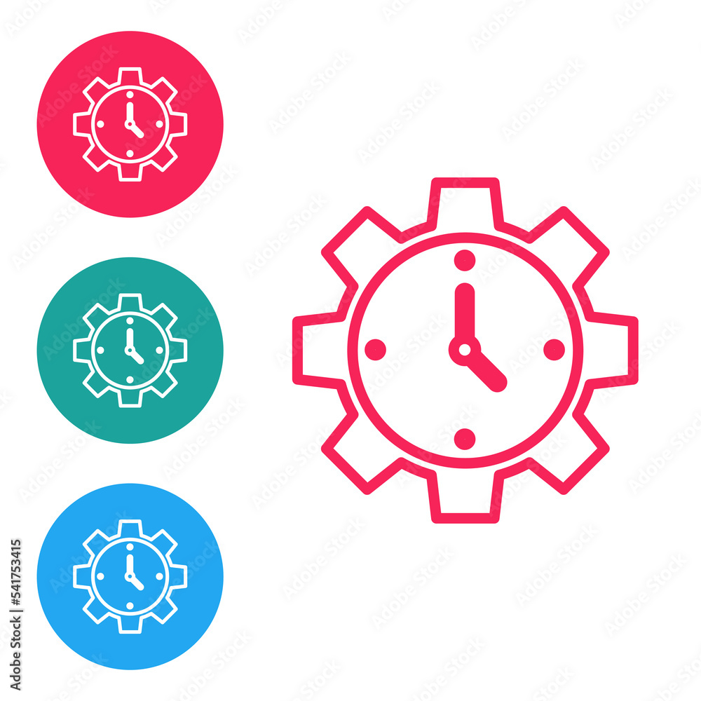 Poster red line time management icon isolated on white background. clock and gear sign. productivity symbol