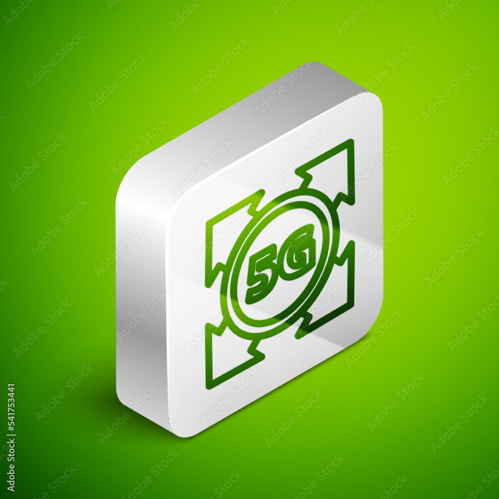 Poster isometric line 5g new wireless internet wifi connection icon isolated on green background. global ne