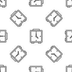 Grey line Alarm clock icon isolated seamless pattern on white background. Wake up, get up concept. Time sign. Vector