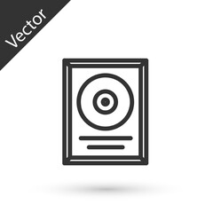 Grey line CD disk award in frame icon isolated on white background. Modern ceremony. Best seller. Musical trophy. Vector