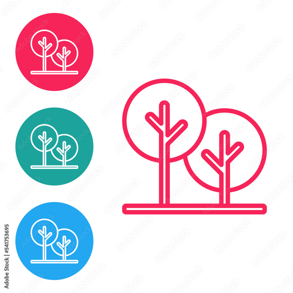 Poster red line tree icon isolated on white background. forest symbol. set icons in circle buttons. vector