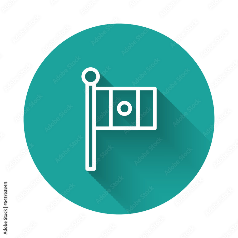 Poster white line mexico flag on flagpole icon isolated with long shadow background. green circle button. v