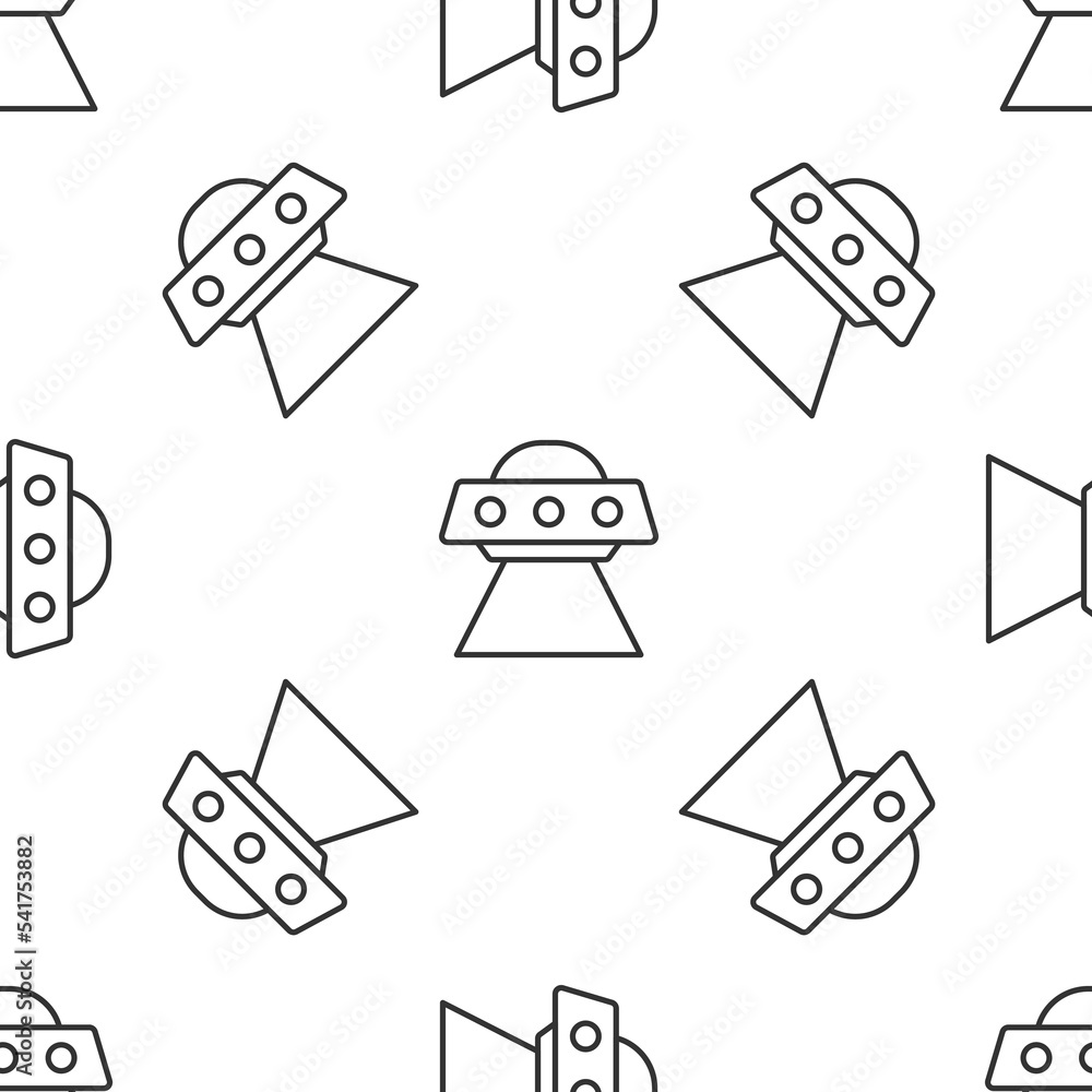 Poster grey line ufo flying spaceship icon isolated seamless pattern on white background. flying saucer. al