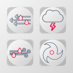 Set line Tornado, Wind and rain, Storm and icon. Vector