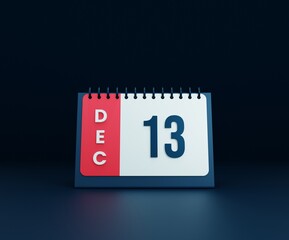 December Realistic Desk Calendar Icon 3D Illustration Date December 13