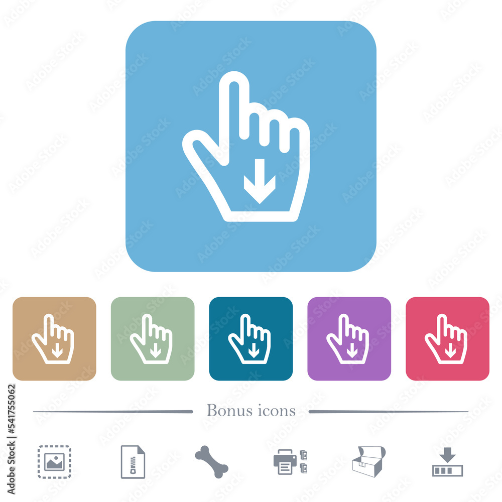 Poster hand cursor down outline flat icons on color rounded square backgrounds