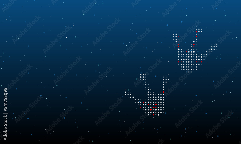 Poster on the right is the frog tracks symbol filled with white dots. background pattern from dots and circ