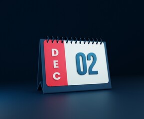 December Realistic Desk Calendar Icon 3D Illustration Date December 02