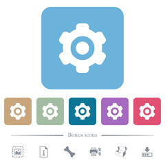 Single cogwheel solid flat icons on color rounded square backgrounds