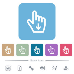 Hand cursor down outline flat icons on color rounded square backgrounds