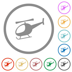 Helicopter side view silhouette flat icons with outlines