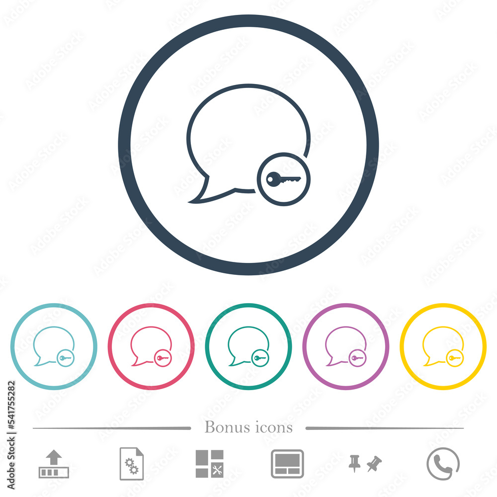 Sticker message secure outline flat color icons in round outlines