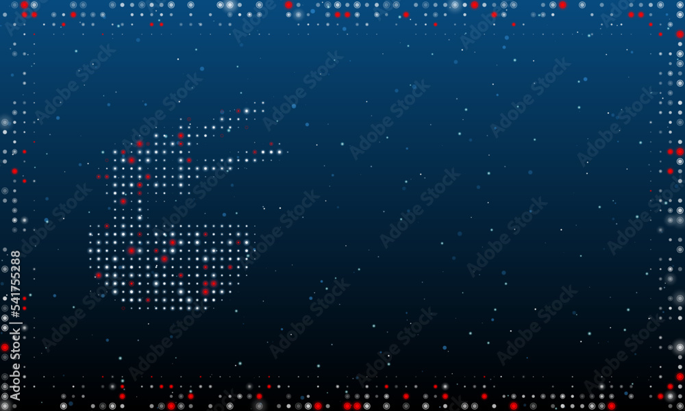 Poster on the left is the noodle symbol filled with white dots. pointillism style. abstract futuristic fram