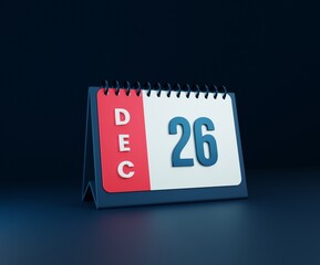 December Realistic Desk Calendar Icon 3D Illustration Date December 26