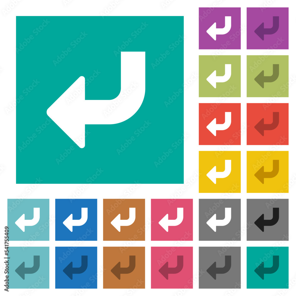 Poster bottom left side turn arrow solid square flat multi colored icons