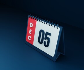 December Realistic Desk Calendar Icon 3D Illustration Date December 05