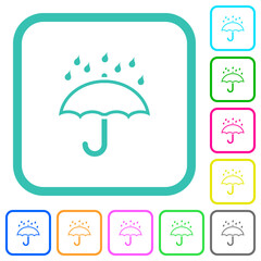 Umbrella with rain outline vivid colored flat icons