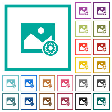 Image settings flat color icons with quadrant frames