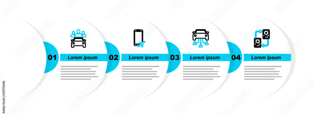 Poster set line data exchange with hhd, car sharing, flight mode the mobile and icon. vector