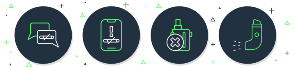 Set line No smoking, electronic cigarette, and Inhaler icon. Vector