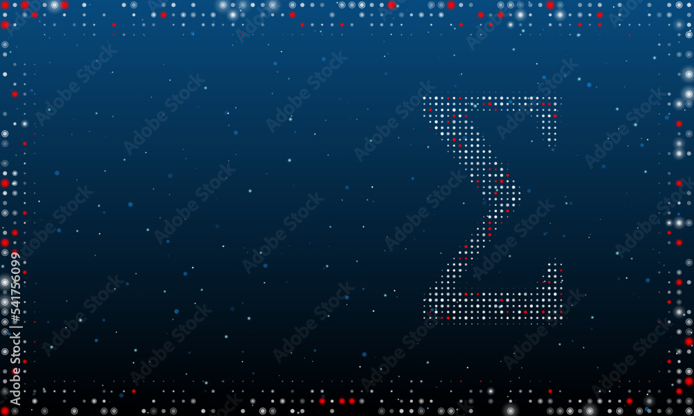 Poster on the right is the sigma symbol filled with white dots. pointillism style. abstract futuristic fram