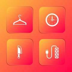 Set Hanger wardrobe, Clock, Knife and Electric extension icon. Vector
