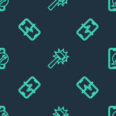 Set line Hammer, Phone repair service and Mobile on seamless pattern. Vector