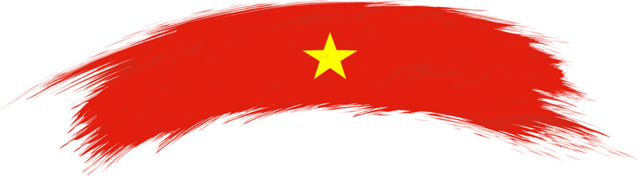 Flag of Vietnam in rounded grunge brush stroke.