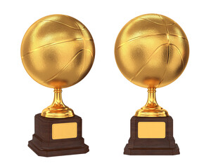 Set of golden trophies basketball on a white background, 3d render