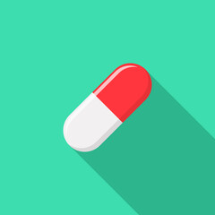 Red Pill Capsule, Medicine, vector mark symbols green style. Isolated icon.