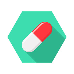 Red Pill Capsule, Medicine, vector mark symbols green style. Isolated icon.