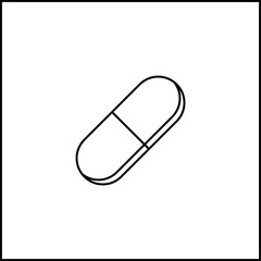 Pill Capsule, Medicine, vector mark symbols. Black outline design. Isolated icon.