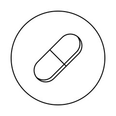 Pill Capsule, Medicine, vector mark symbols. Black outline design. Isolated icon.