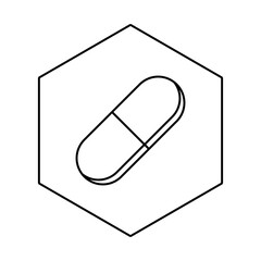 Pill Capsule, Medicine, vector mark symbols. Black outline design. Isolated icon.